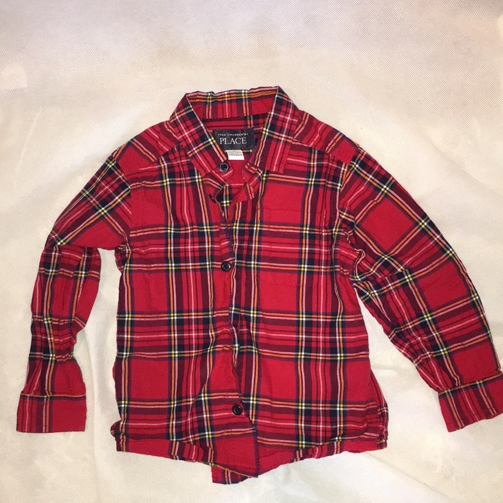 The Children’s Place Toddler Boy Holiday Red Plaid Button Down Shirt | Size 2T